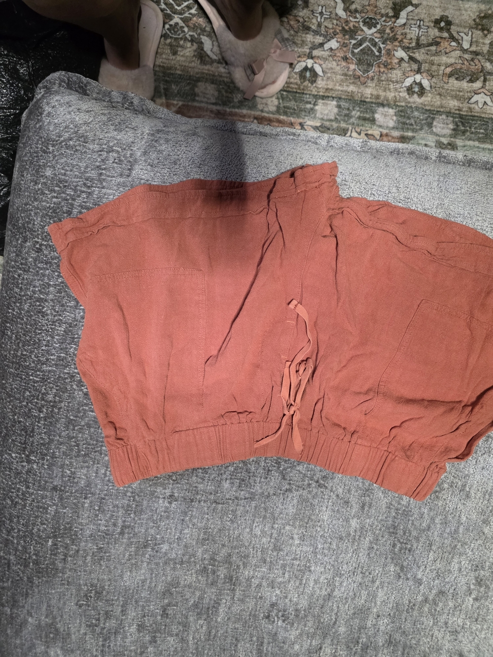 Rust Terracotta Cotton Linen Blend Shorts 2XL Drawstring Pockets